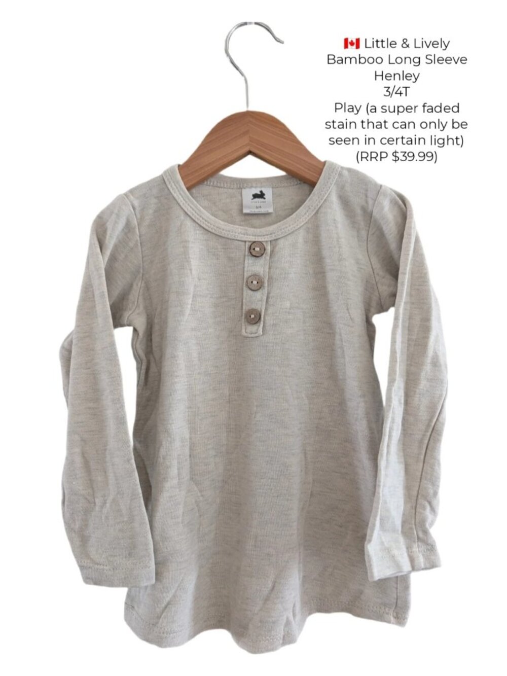 Little & Lively Bamboo Long Sleeve Henley 3T 4T